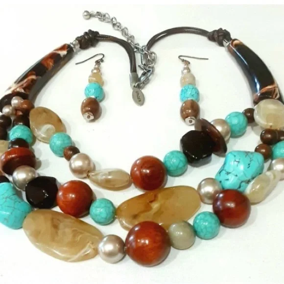 CHICOS ONE OF A KIND NECKLACE WITH AUTHENTIC TURQUOISE, ACRYLIC, WOOD and STONE - Picture 13 of 16